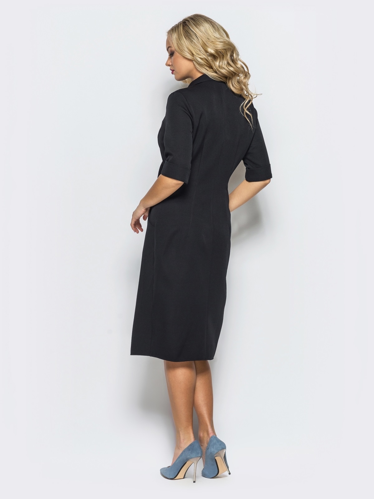 картинка Платье-халат черного цвета из костюмной ткани 49028 от магазина Sun-place
